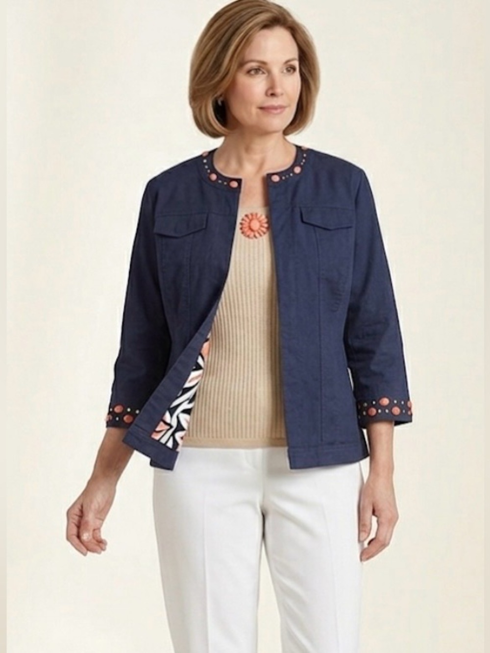 Alfred Dunner Denim Beaded Jacket